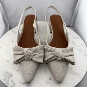 ASOS Suzy‎ Bow Slingback Heels EU40 US9 Beige Fabric Pointed Toe Block Heel